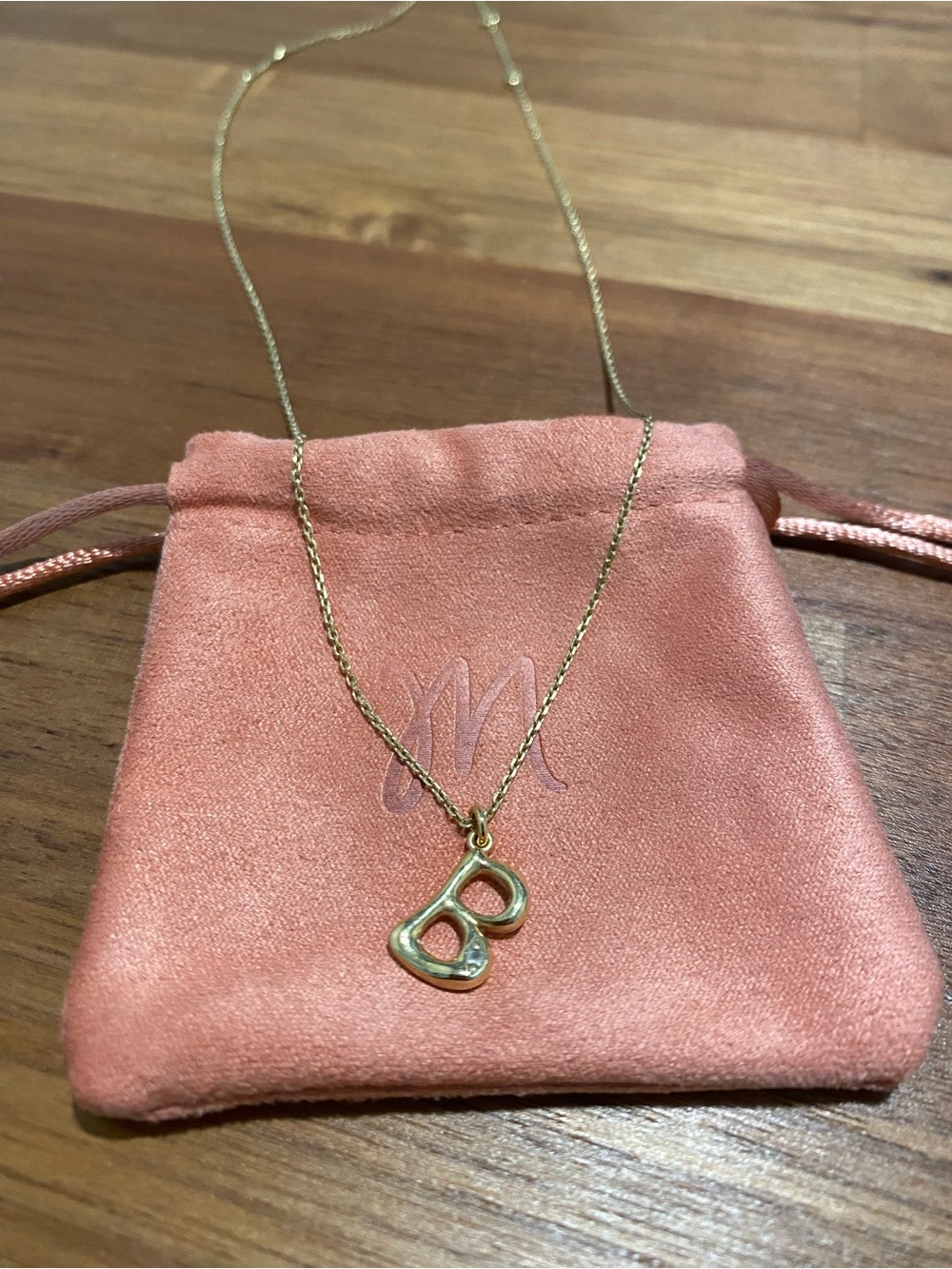 Mejuri Organic Dome Liquid Letter B Pendant Necklace with White Sapphire